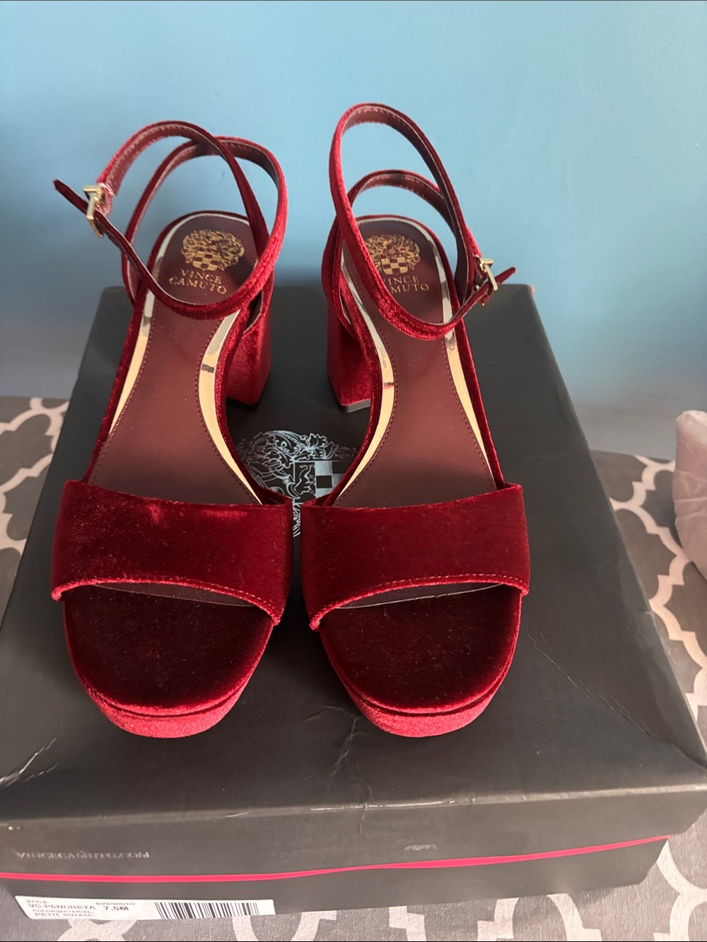 Vince Camuto Red Velvet Platform Block Heels
